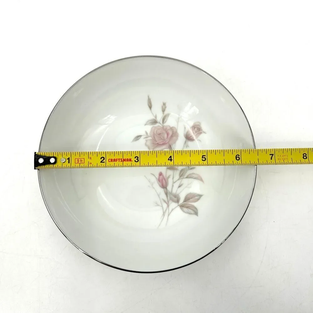 FINE CHINA JAPAN Set of 4 Vintage Laura Cereal Bowl White Floral Platinum Trim